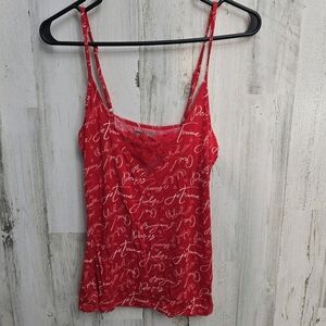 Daisy Fuentes Red And White Print Tank Top Womens Size Medium